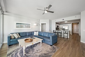 Large living area with ample amount of space for relaxing and watching the waves.