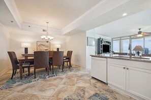 Large kitchen with dining area for 6.