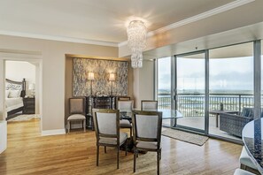 Dining area has seating for six.