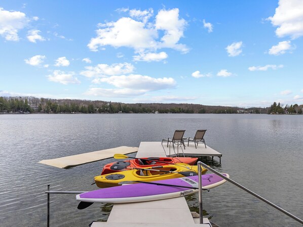 Kayaks, stand-up paddle boards, and lily pad raft provided.  *Dock is not suitable for tying up a boat.