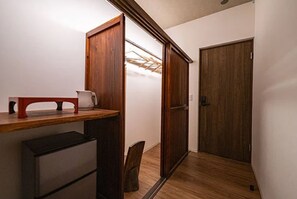 In the closet.