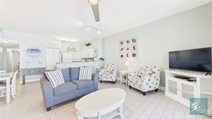 Stylish living area with TV