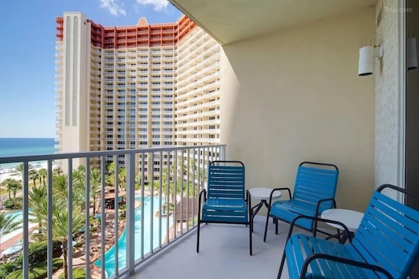 Balcony with ample seating and coastal views