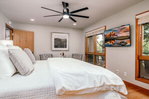Master Bedroom with streaming TV and a great view.