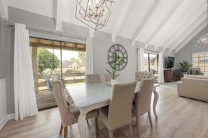 Make mealtime memories together at the elegant dining table, seating 6