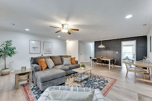 Comfy couch in this open concept living area