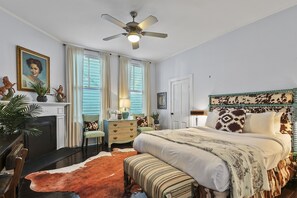 Saddle up in The Lone Star Room—vibrant turquoise accents and rich brown hide details create a uniquely chic retreat.