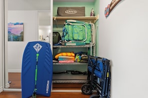Beach Amenities: boogie board, beach chairs, wagon, towels, snorkel sets.