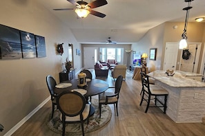 Kitchen and dining area are together so conversations don't get interrupted.