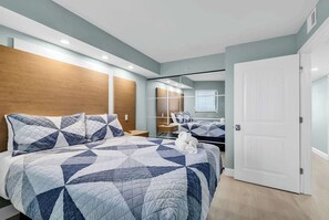 The Queen bedroom offers privacy and peace with soundproof walls and a luxurious build in closet 