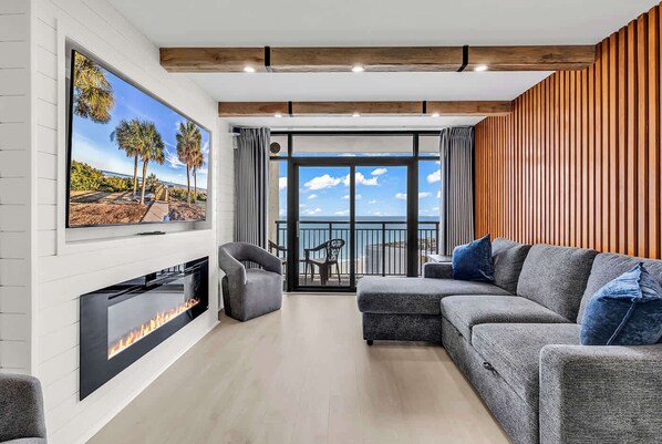Sit back and relax and enjoy the Living Room vibe. Ask Alexa to close the curtains, turn on the fireplace, where to go food shopping, or how to order beach chairs.