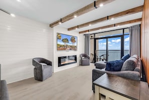 Sit back and relax and enjoy the Living Room vibe. Ask Alexa to close the curtains, turn on the fireplace, where to go food shopping, or how to order beach chairs.