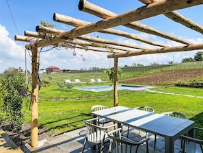 Land Lot, Outdoor Furniture, Garden, Shade, Outdoor Table, Lawn, Landscaping, Outdoor Structure, Yard, Pergola