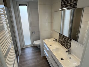 Bathroom Sink, Plumbing Fixture, Interior Design, Sink, Bathroom, Flooring, Bathroom Cabinet, Floor, Mirror, Tap