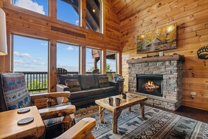 Queen sleeper sofa in living room for extra guests