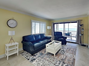 Living Room - Gulf Views + Private Beachfront Balcony Access