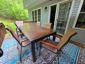 Rear deck with BBQ, propane fireplace and seating