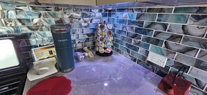Coffee station with Keurig and pods