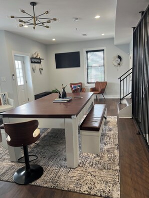 Dining room with built in pool table