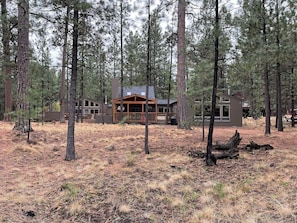 A view of the entire back of the house from the bike path