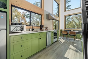 Full kitchen available, complete with Caraway Cookware