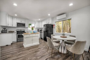 A bright open-concept dining area.