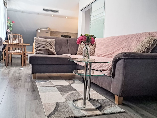 Furniture, Flooring, Interior Design, Floor, Couch, Wood, Living Room, Room, Home, Lighting