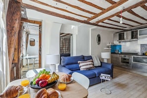 The open-plan living, kitchen and dining area