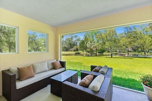 A second comfy sectional for relaxing and enjoying that amazing view