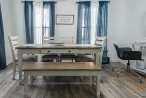 Dining area is perfect for munching or board games.