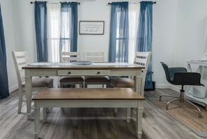 Dining area is perfect for munching or board games.