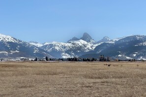 The living areas and primary bedroom all enjoy spectacular views of the beautiful Tetons.