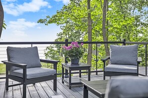 The upper balcony is just divine for morning cups of coffee and evening sunset views