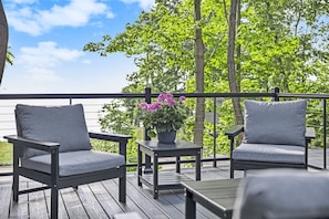 The upper balcony is just divine for morning cups of coffee and evening sunset views
