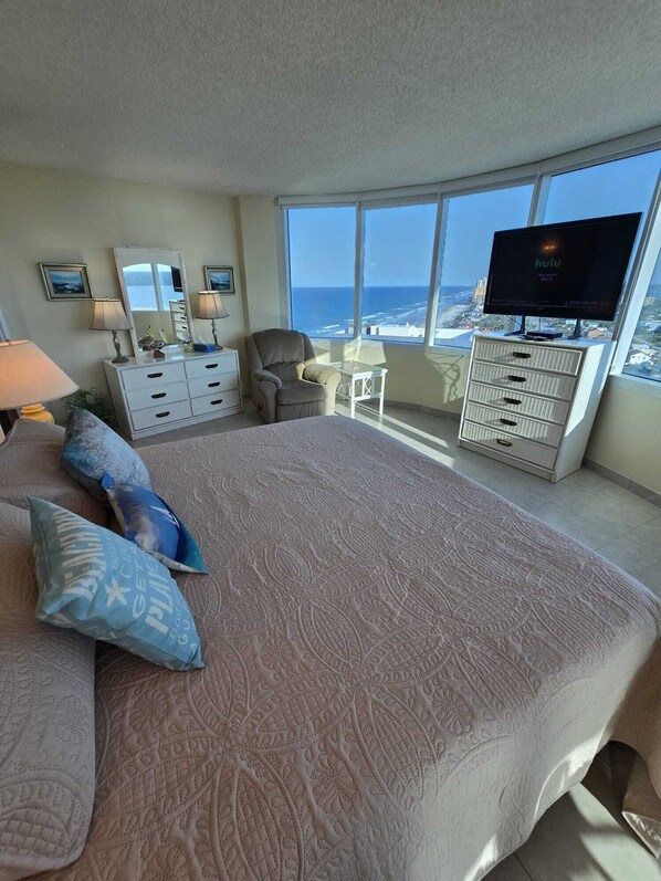 Bedroom 1 has a king-size bed, walk-in closet and ensuite bathroom with shower.