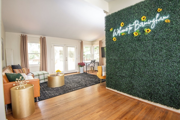Welcome to Birmingham! Step into our cozy living room, where comfort meets style. Sink into the sleeper sofa and unwind after a day of exploring the city’s vibrant attractions. Message us about our concierge services and locally curated experiences