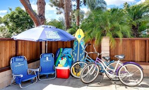 Beach gear available including beach cruisers, boogie boards