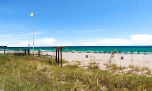 Beautiful white sands and emerald green waters of the Gulf.