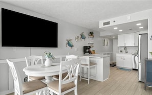 Big screen tv to watch movies & the big games! Fully equipped kitchen.