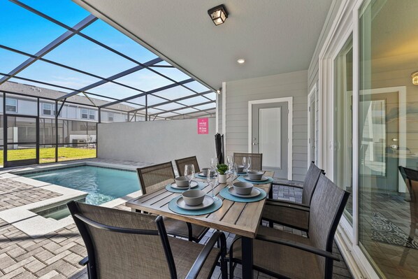 Private pool with outdoor dining