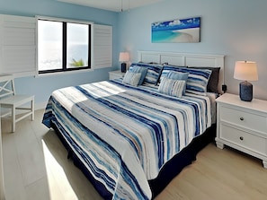 Primary Bedroom - King Bed, TV, Balcony Access, Gulf Views and En Suite Bathroom