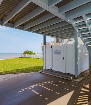 Storage with beach chairs and accessories