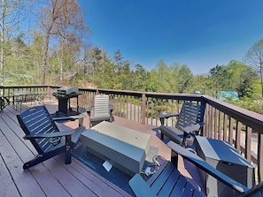 Second-Level Deck With a Gas Firepit, Adirondack Chairs + Stunning Smoky Mountain Views!