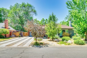 Property Exterior | 2-Story Home | Fenced Yard | Trampoline | Fire Pit