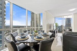 Share sumptuous meals with the family in this sophisticated dining area