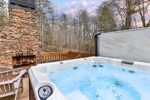 Hot tub and wood burning fireplace