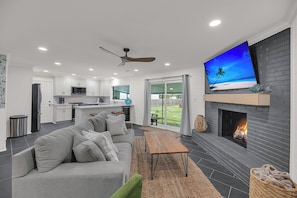 Living Room | Single-Story Home | Central Heating & A/C | Free WiFi
