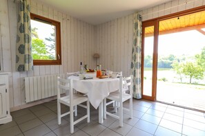 Enjoy a tasty meal at the dining table.