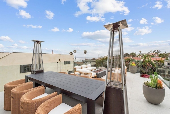 Beautiful Ocean view deck with fire pit and plenty of lounging!