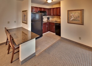 Tuck into a great snack you’ve prepared in your kitchenette.